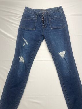 Judy Blue Dark Blue Distressed Skinny Jeans Button Fly Size 13/31